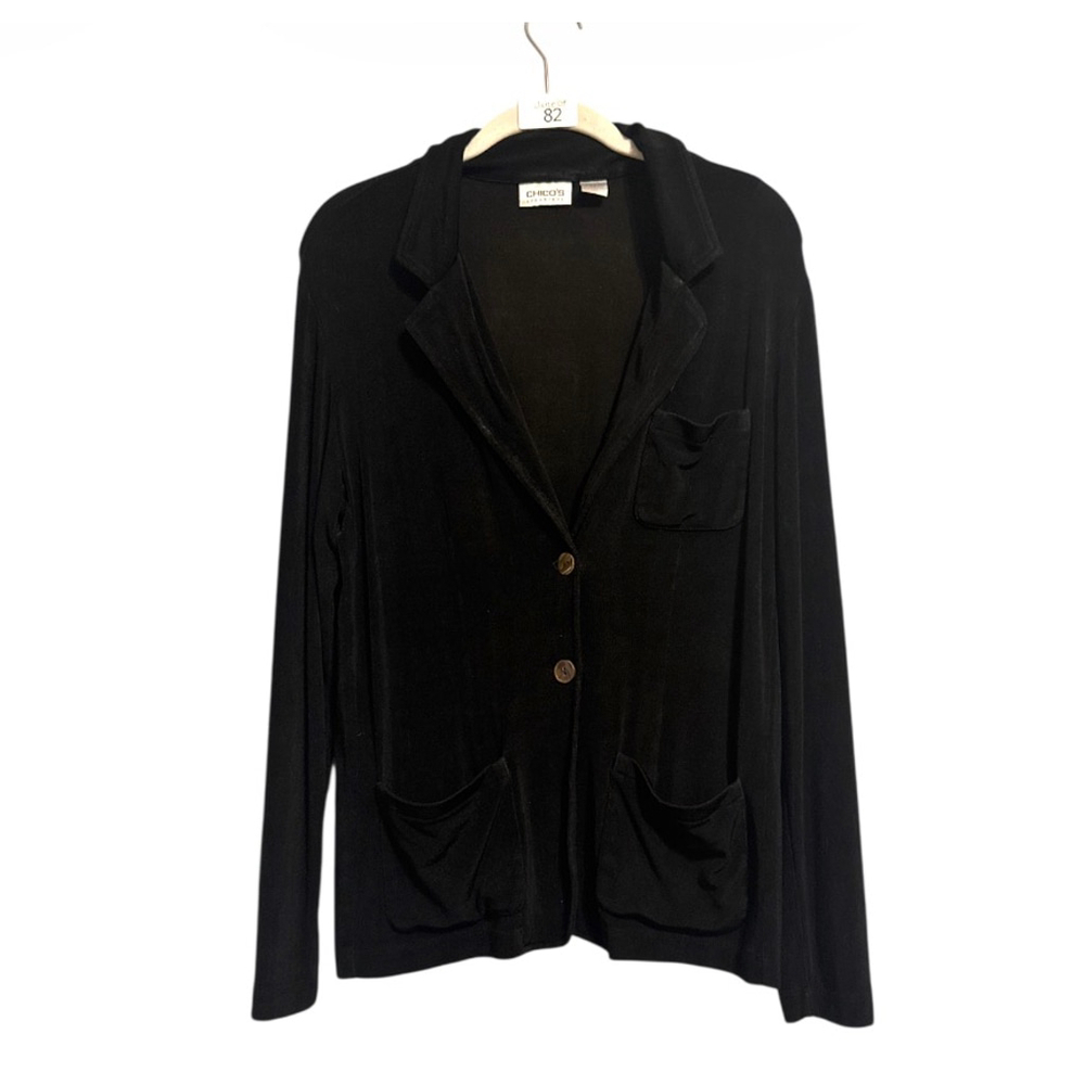 Chico's Travelers 1 (M/8) Black Slinky Button Top Shacket Acetate USA